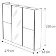Maia 3-sliding doors cabinet, with 1 mirrored door - silver birch