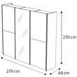 Platinum 3-sliding doors cabinet, with 1 mirrored door - silver birch