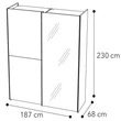 Maia 2-sliding doors cabinet, with 1 mirrored door - silver birch