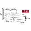 Giotto Double bedstead with curved side, with metal-insert decorative frame with curved headboard, with short footboard - walnut