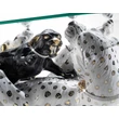 Table with lying panther and cub ceramic sculpture , with real Swarovski collar, with glass.