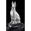 Large danish dog ceramic sculpture with real Swarovski crystals, with cushion,, with gold foil - in matte cream color.