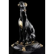 Greyhound ceramic sculpture with original Swarovski collar with grey cushion.