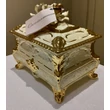 Angular ceramic jewelry box with rose. Color: cream color, gold