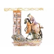 Ceramic group of sculptures with horse with tower with smoky glass. Color: gold