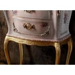 Ceramic console with 4 wooden legs. Color: rose, grey, gold.