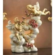 Cloud-shaped ceramic ornament with angels and with lamp, painted ceramic.