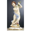 Ceramic table angel sculpture with flowers, painted porcelain