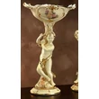 Ceramic table angel sculpture with decorative bowl on top, painted porcelain