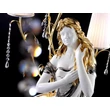 Ceramic floor lamp: goddess Aurora with 3 brass candelabra, with original Swarovski crystals. Color: white, gold, platinum