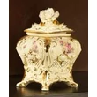 Angular ceramic jewelry box with roses. Color: cream color, gold