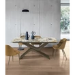 Arcus étkezőasztal (036 Etoille Simphony kerámia asztallap; bronz váz; 180x100 cm-es bővíthető változat) és Jasmine szék