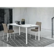 Evolution étkezőasztal (038 Calacatta Oro matt kerámia asztallap, gipszfehér váz, 160x90 cm-es bővíthető változat) és Chicco szék