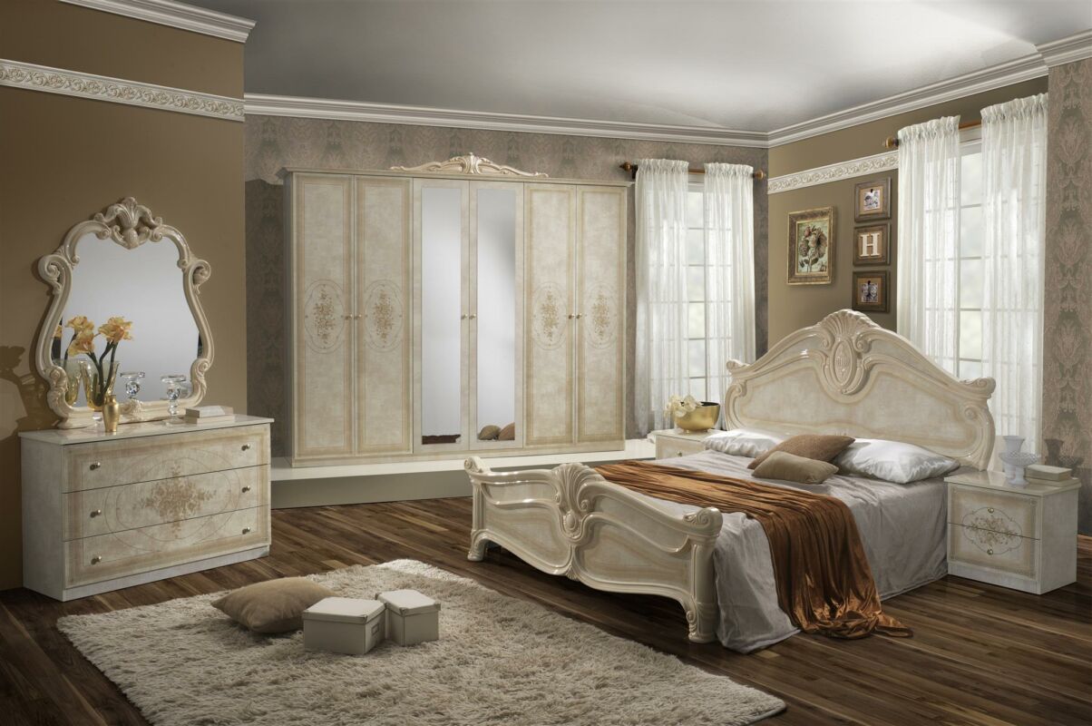 Image of Amalfi olasz stílusú hálószoba garnitúra, bézs színben, 4 ajtós szekrénnyel és 180 cm-es ággyal
