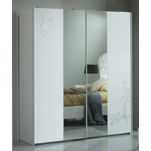 BC Daniela 3 tolóajtós szekrény, 1 tükrös ajtóval - fehér-ezüst