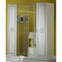 BC Serena 6-ajtós szekrény, 2 tükrös ajtóval - fehér-ezüst