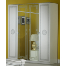 BC Serena 6-ajtós gardróbszekrény, 2 tükrös ajtóval - fehér-ezüst