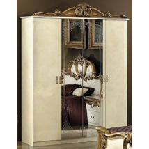 Barocco 4-ajtós szekrény, 2 tükrös ajtóval - bézs, arany díszítéssel