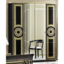 Aida 4-ajtós gardróbszekrény, 2 tükrös ajtóval - fekete-arany