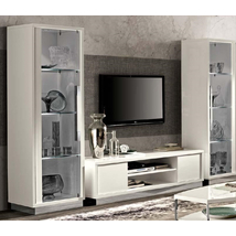 Platinum/Roma Day Slim TV szekrény szett (TV szekrény + 2x 1-ajtós vitrines szekrény) - fehér