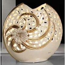 Közepes méretű kerámia lámpa, eredeti Swarovski kristályokkal - krémszínű, arany