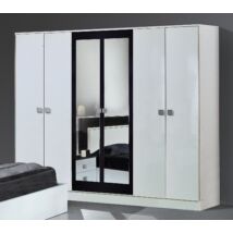 DI Amal 6-ajtós gardróbszekrény, 2 tükrös ajtóval - fehér-fekete