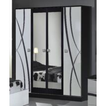 DI Ambra 6-ajtós gardróbszekrény, 2 tükrös ajtóval - fekete-fehér