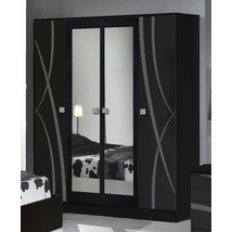 DI Ambra 6-ajtós gardróbszekrény, 2 tükrös ajtóval - fekete
