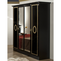 DI Kate 6-ajtós gardróbszekrény, 2 tükrös ajtóval - fekete-arany