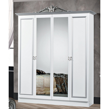 DI Lara 4-ajtós szekrény, 2 tükrös ajtóval - fehér-ezüst