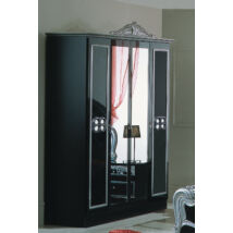DI Lara 4-ajtós szekrény, 2 tükrös ajtóval - fekete-ezüst