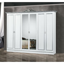 DI Lara 6-ajtós gardróbszekrény, 2 tükrös ajtóval - fehér-ezüst