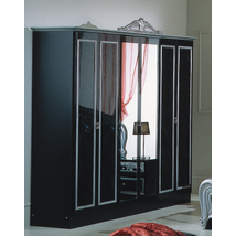 DI Lara 6-ajtós szekrény, 2 tükrös ajtóval - fekete-ezüst