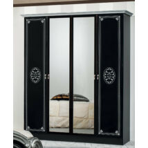 DI Lucy 4-ajtós gardróbszekrény, 2 tükrös ajtóval - fekete-ezüst