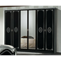 DI Lucy 6-ajtós gardróbszekrény, 2 tükrös ajtóval - fekete-ezüst