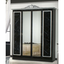 DI Marwa 4-ajtós szekrény, 2 tükrös ajtóval - fekete-ezüst