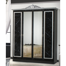 DI Marwa 6-ajtós gardróbszekrény, 2 tükrös ajtóval - fekete-ezüst
