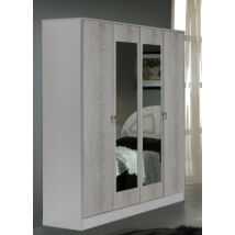 DI Safa 6-ajtós szekrény, 2 tükrös ajtóval - fehér-ezüst