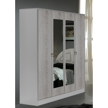 DI Safa 6-ajtós gardróbszekrény, 2 tükrös ajtóval - fehér-ezüst
