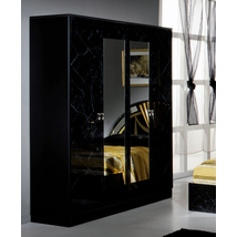 DI Salma 4-ajtós szekrény, 2 tükrös ajtóval - fekete