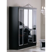 DI Sara 4-ajtós gardróbszekrény, 2 tükrös ajtóval - fekete-ezüst