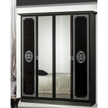 DI Vera 6-ajtós szekrény, 2 tükrös ajtóval - fekete-ezüst