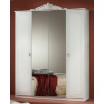 H2 Stella 4-ajtós szekrény, 2 tükrös ajtóval - fehér-ezüst