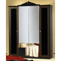 H2 Stella 4-ajtós szekrény, 2 tükrös ajtóval - fekete-arany