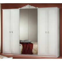 H2 Stella 6-ajtós szekrény, 2 tükrös ajtóval - fehér-ezüst