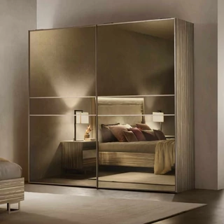 Bézs gardróbszekrény, 2 tolóajtós, bronz tükrös ajtókkal – AC Luce Light