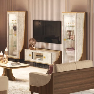 Dió-márvány TV-szekrény szett (TV-szekrény + 2x 1 ajtós vitrines szekrény) – AC Romantica Day