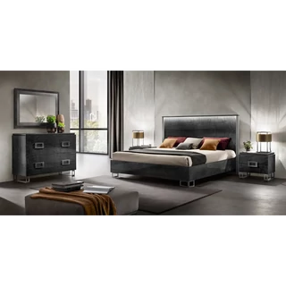 Black Bedroom with Wooden Headboard, Single Chest of Drawers, Titanium Grey Handles and Legs – AC Moderna