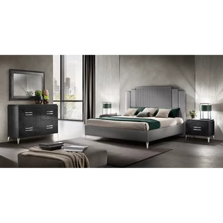 Black Bedroom with Upholstered Double Bed, Single Chest of Drawers, Chrome Handles and Legs – AC Moderna