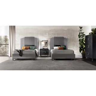 Black Bedroom with 2 Single Beds, Titanium Grey Handles and Legs – AC Moderna